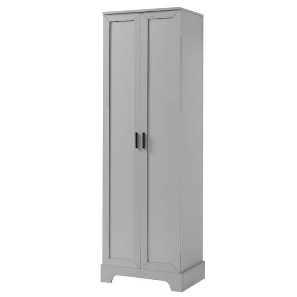 16.9 in W x 23.3 in D x 71.2 in H Gray Wood Linen Cabinet with Adjustable Shelf