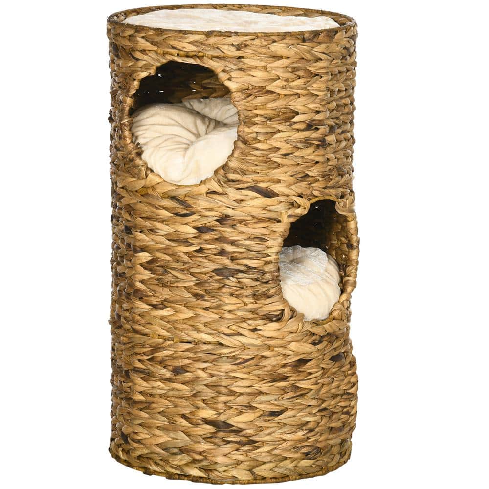 Natural Water Hyacinth Multi-Layer Elevated Cat Bed with Cushions