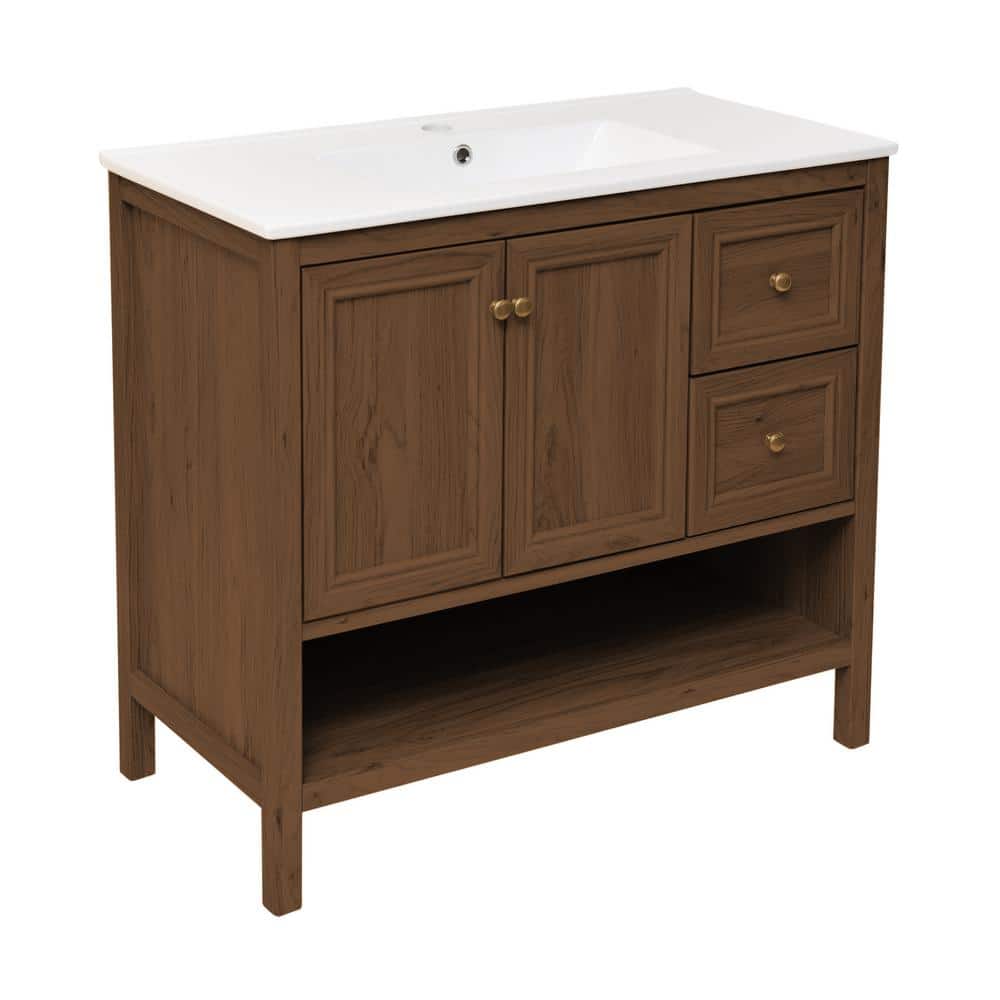 Chateau 36" Natural Oak Freestanding Bathroom Vanity with White Sink