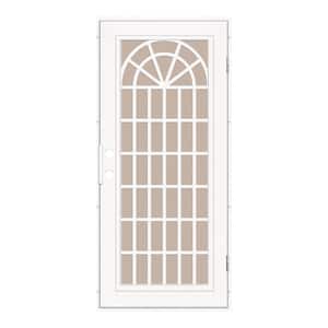 Trellis 30 in. x 80 in. Left Hand/Outswing White Aluminum Security Door with Desert Sand Perforated Metal Screen