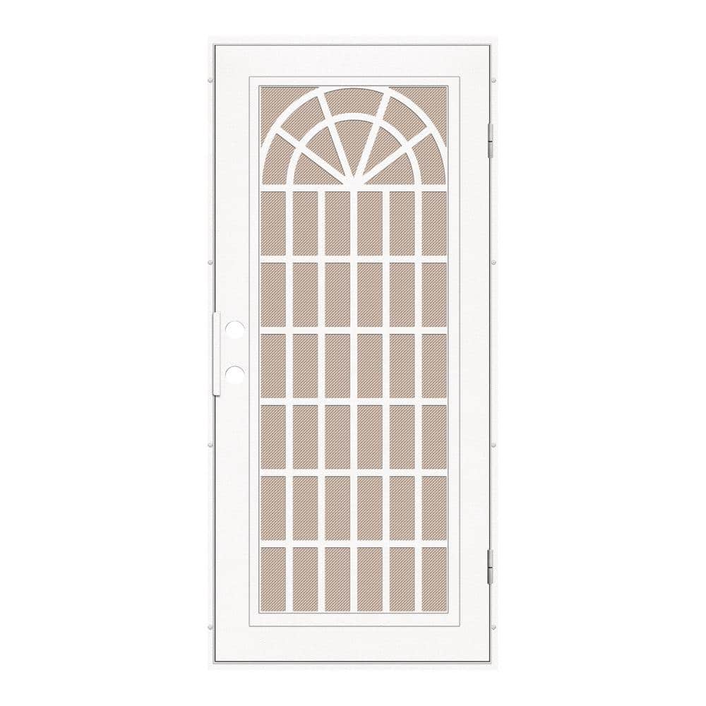 Trellis 32 in. x 80 in. Left Hand/Outswing White Aluminum Security Door with Desert Sand Perforated Metal Screen price history on PriceWatchPro