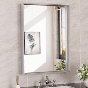 22 in. W x 30 in. H Rectangular Framed Aluminum Square Corner Wall Mount Bathroom Vanity Mirror in Brushed Silver