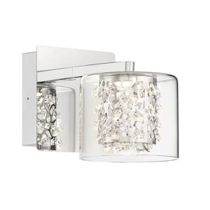 Wild Gems Chrome LED Scone with Crystal and Clear Glass Shade