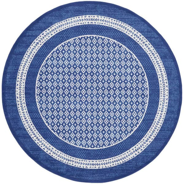 Nourison Whimsicle Navy 8 ft. x 8 ft. Geometric Contemporary Round Area Rug
