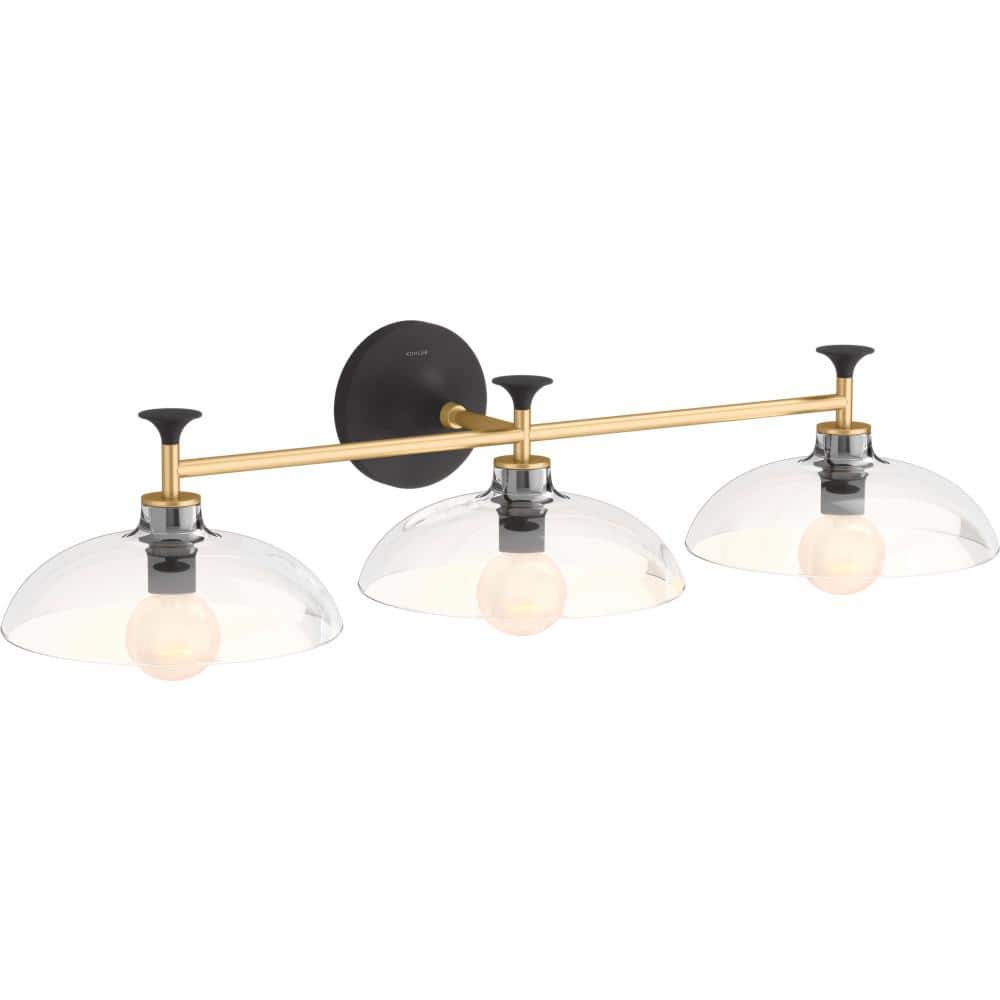 Black and Brass 31" Three-Light Sconce with Glass Shades