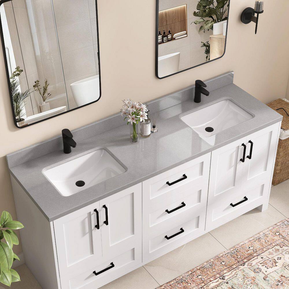 72 in. W x 22 in. D Engineered Stone Marble White Rectangular Double Sink Bath Vanity Top with Backsplash in Gray price history on PriceWatchPro