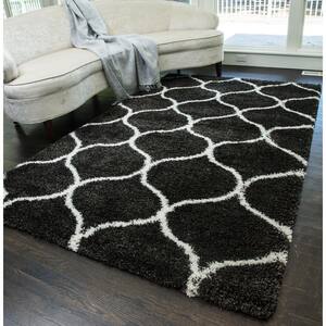 Feather Shag Charcoal Ivory Links 2'3"x8' Contemporary Area Rug