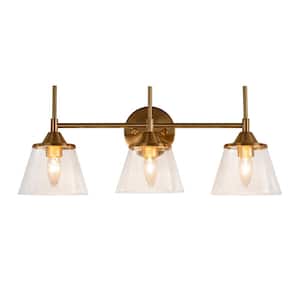 Oliver 22 in. 3-Light Gold Modern Industrial Bathroom Vanity Light with Clear Glass Shades