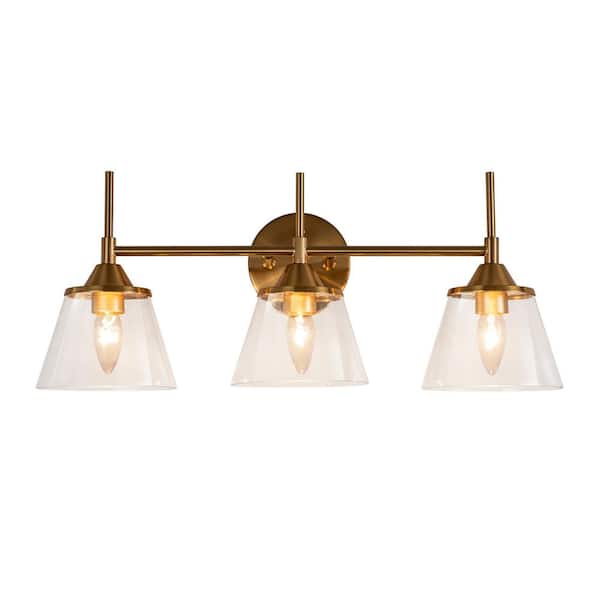 EDISLIVE Oliver 22 in. 3-Light Gold Modern Industrial Bathroom Vanity Light with Clear Glass Shades