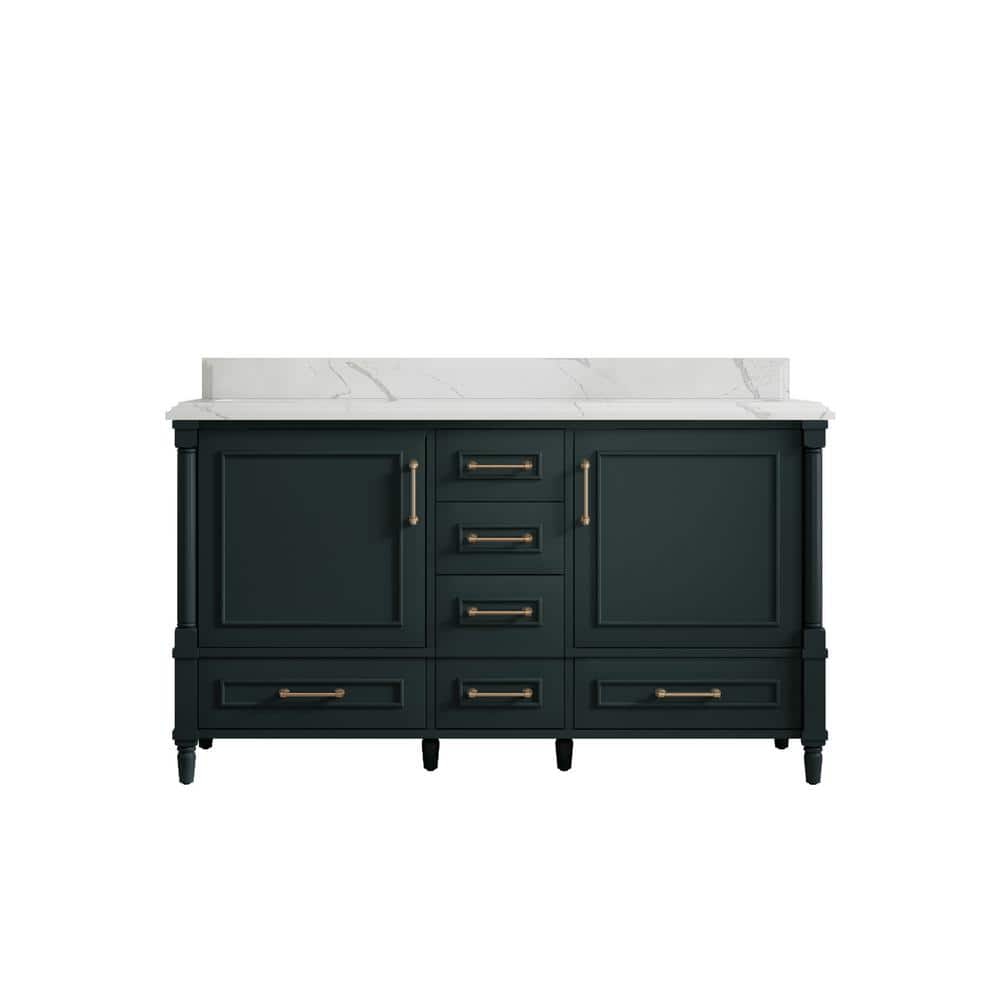 Hudson 60 in. W x 22 in. D x 36 in. H Double Sink Bath Vanity in Dark Green with Cove Edge Calacatta Quartz Top price history on PriceWatchPro