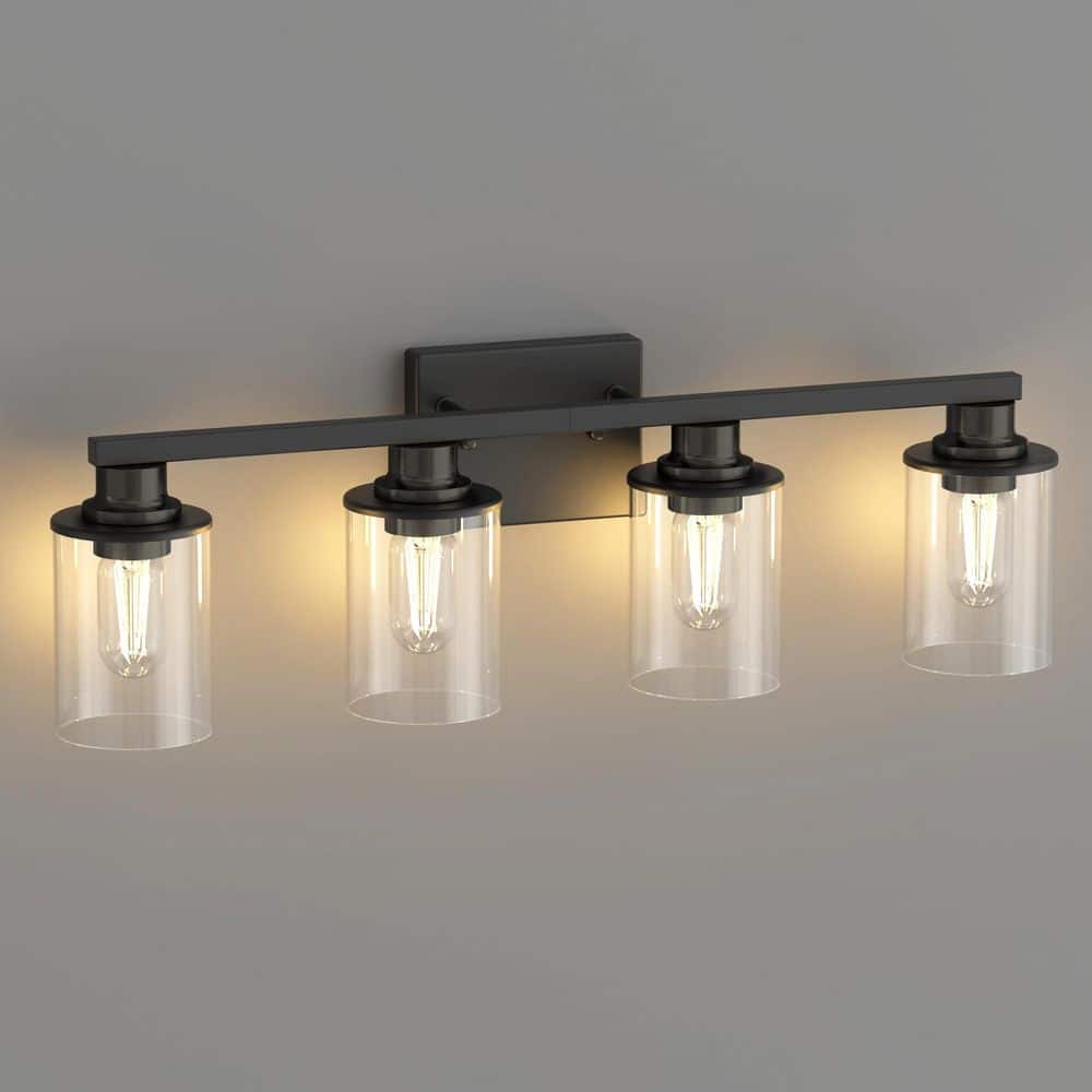 27 in. 4-Light Black Bathroom Vanity Light Fixtures Over Mirror with Clear Glass Shades for Bathroom, Powder Room price history on PriceWatchPro
