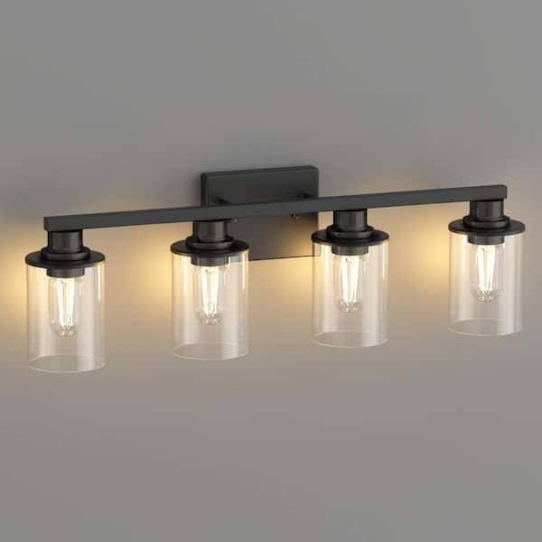 27 in. 4-Light Black Bathroom Vanity Light Fixtures Over Mirror with Clear Glass Shades for Bathroom, Powder Room