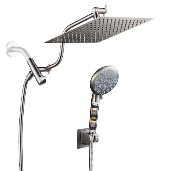 Rainfull 2-in-1 9-Spray Pattern Adjustable Wall Mount Shower Head with Filter 2.5 GPM and Handheld Shower Head in Nickel
