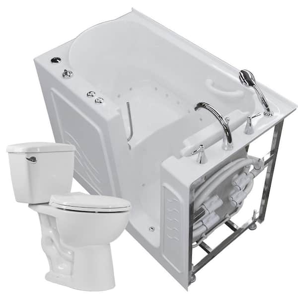 Universal Tubs Bath and Toilet Combo 26 in. L x 53 in. W Right Side Drain Air Jetted Bathtub in Whitewith 1.28 GPF Single Flush Toilet