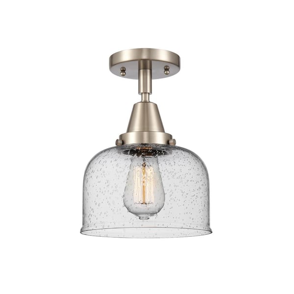 Innovations Bell 8 in. 1-Light Brushed Satin Nickel, Seedy Flush Mount with Seedy Glass Shade