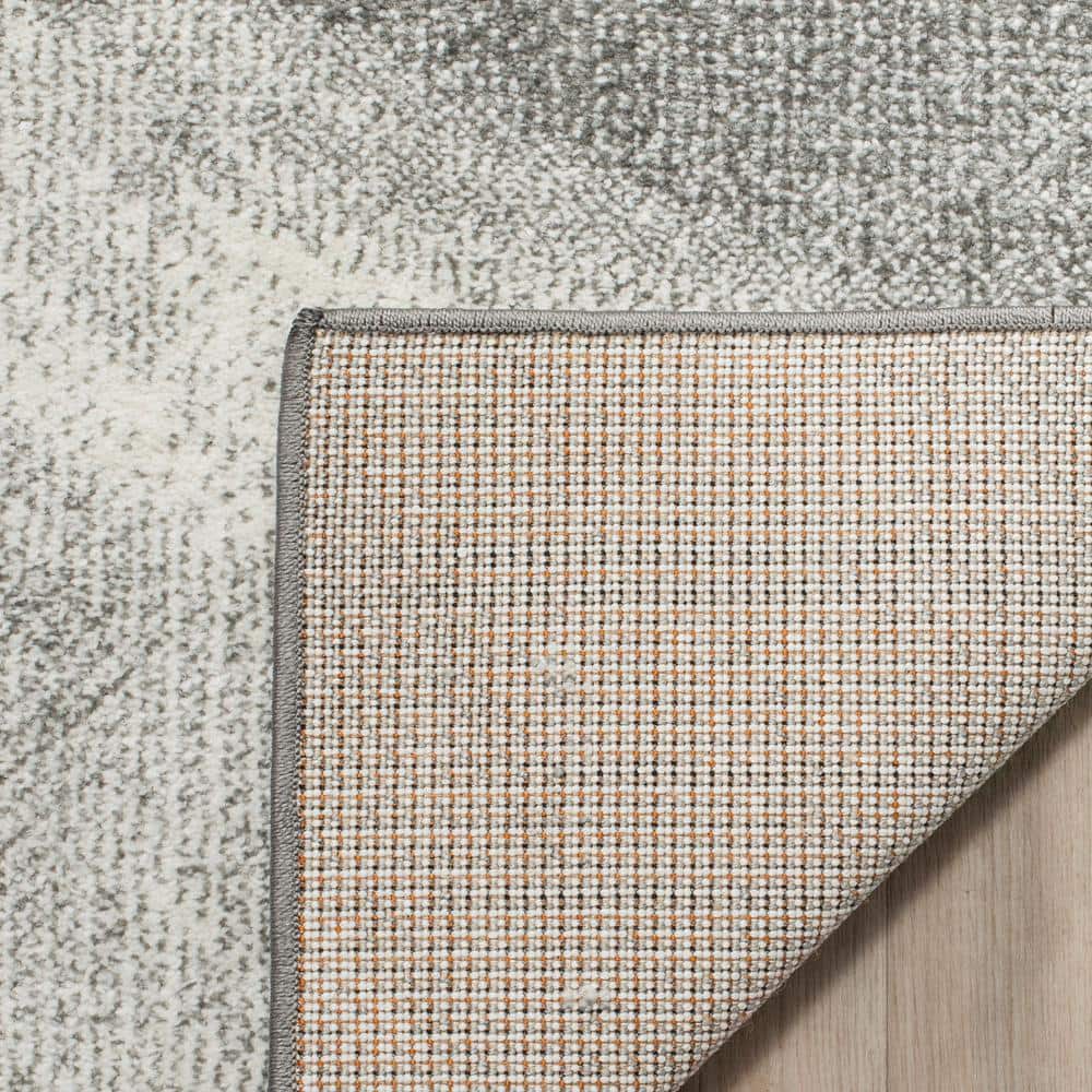 3' Square Grey and Multicolor Abstract Synthetic Area Rug