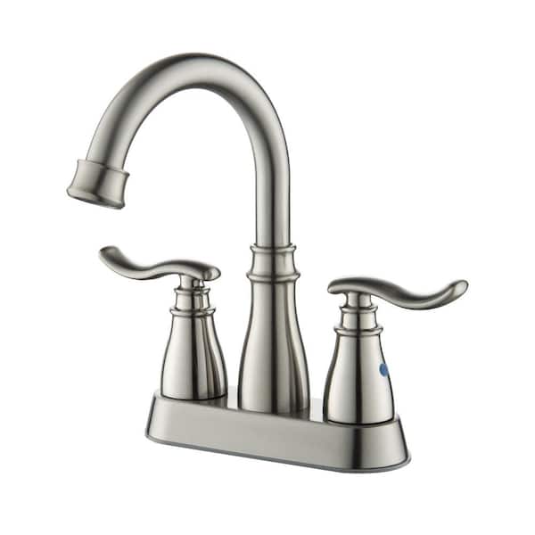 FLG 4 in. Centerset Double Handle High Arc Bathroom Faucet with Drain Kit 304-Stainless Steel Sink Faucets in Brushed Nickel