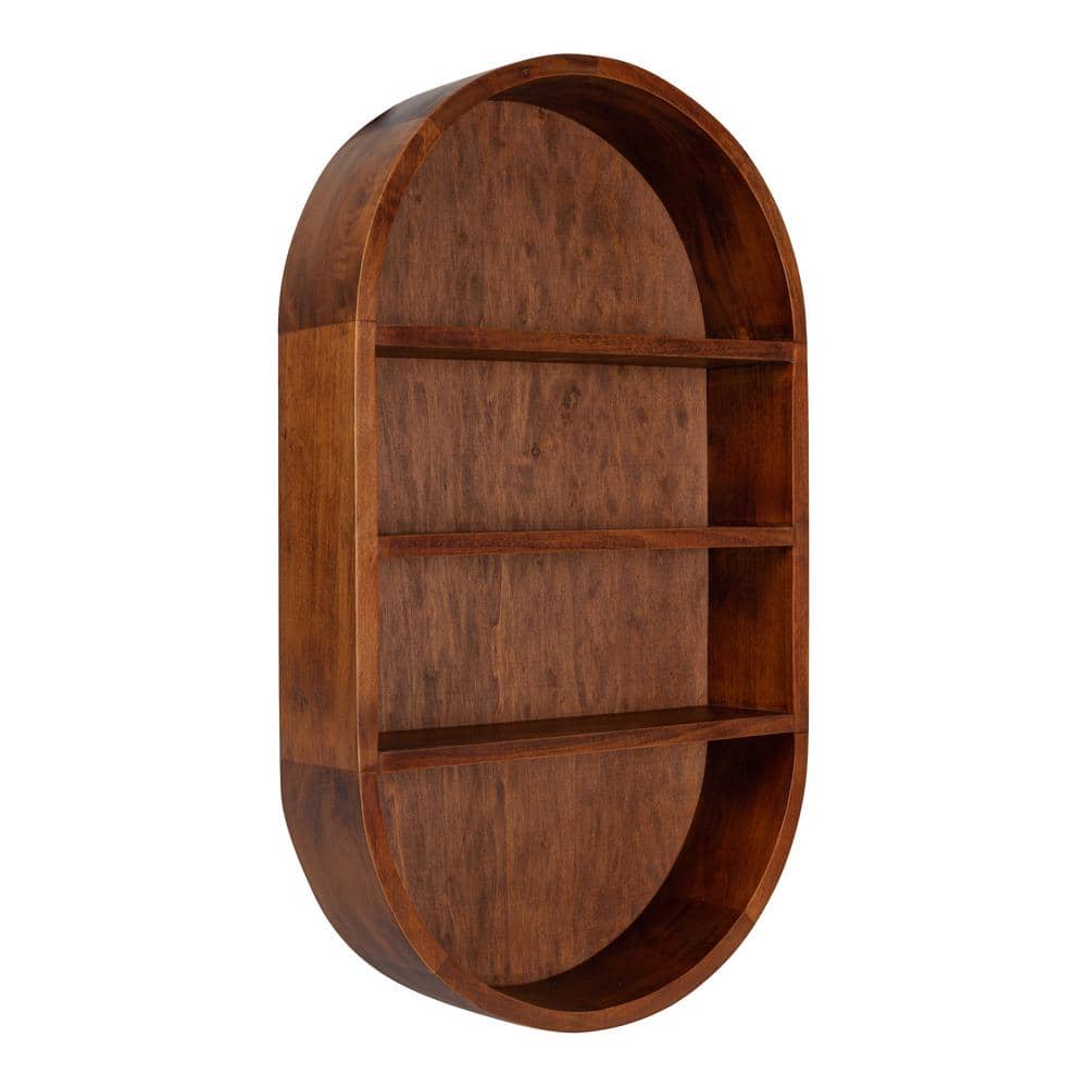 Walnut Brown Oval Floating Wood Wall Shelf
