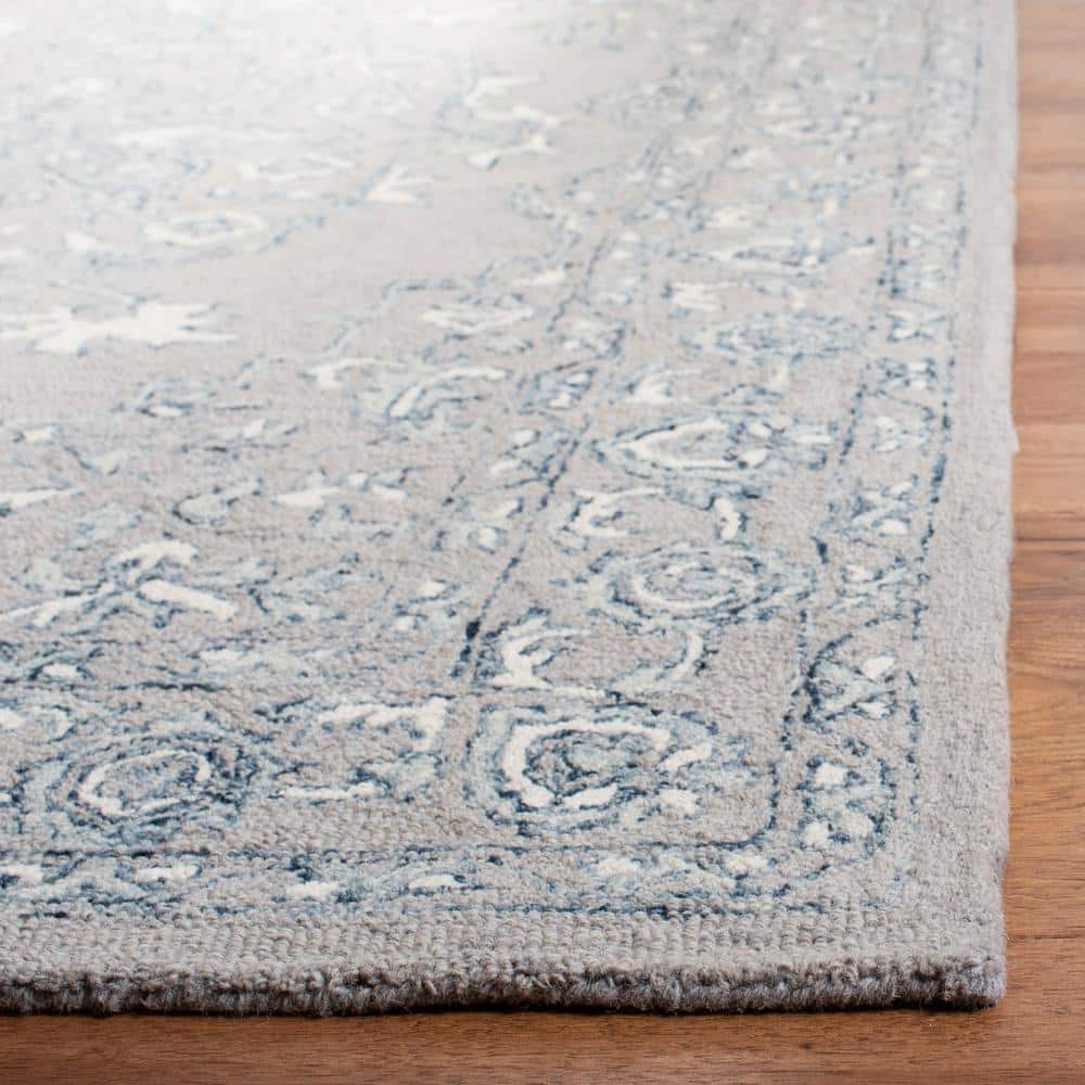 Ivory and Light Grey Wool Tufted Runner Rug