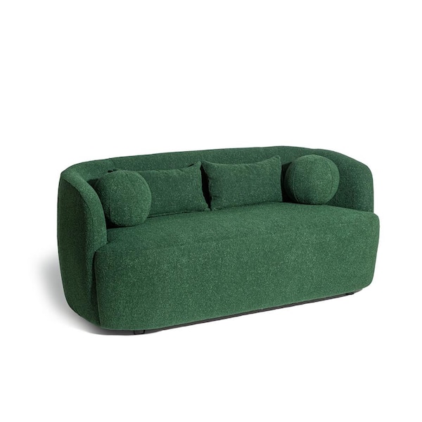 KINWELL 68 in. W Green Boucle Upholstered 2-Seats Loveseat with Pillows