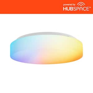 11 in. White Integrated LED Dimmable Flush Mount Puff with Adjustable CCT and RGB at 1400 Lumens Powered by Hubspace