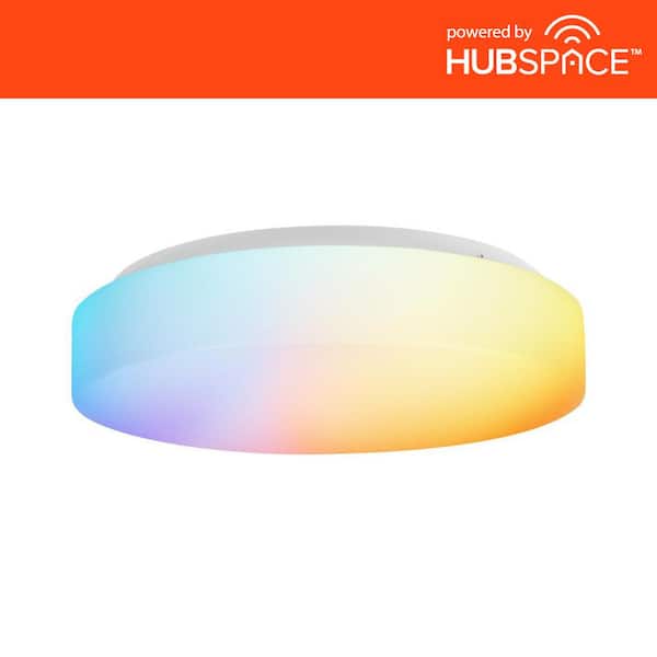 Commercial Electric 11 in. White Integrated LED Dimmable Flush Mount Puff with Adjustable CCT and RGB at 1400 Lumens Powered by Hubspace