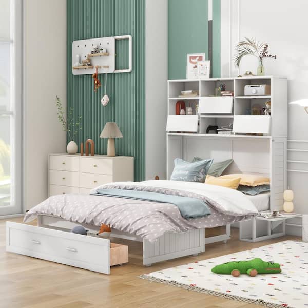 Modern Minimalist Queen Size Murphy Bed with a Shelf, White