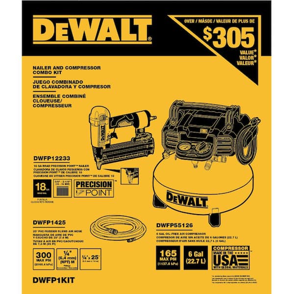 DEWALT DWFP1KIT 6 Gal. 18-Gauge Brad Nailer and Heavy-Duty Pancake Electric Air Compressor Combo Kit - 3