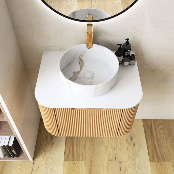 Yingze 24 in. Wall Mounted Single Sink Natural Bath Vanity with
