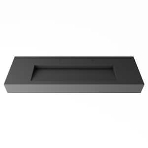 Pyramid 60 in. Wall Mount Solid Surface Single Basin Rectangle Bathroom Sink in Matte Gray