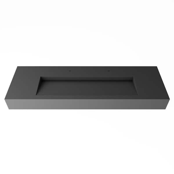 castellousa Pyramid 60 in. Wall Mount Solid Surface Single Basin Rectangle Bathroom Sink in Matte Gray