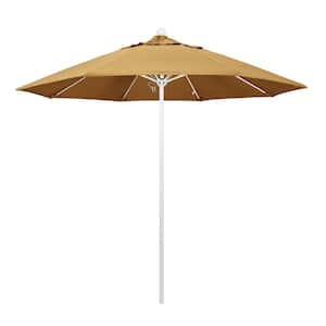 9 ft. White Aluminum Commercial Market Patio Umbrella with Fiberglass Ribs and Push Lift in Wheat Sunbrella