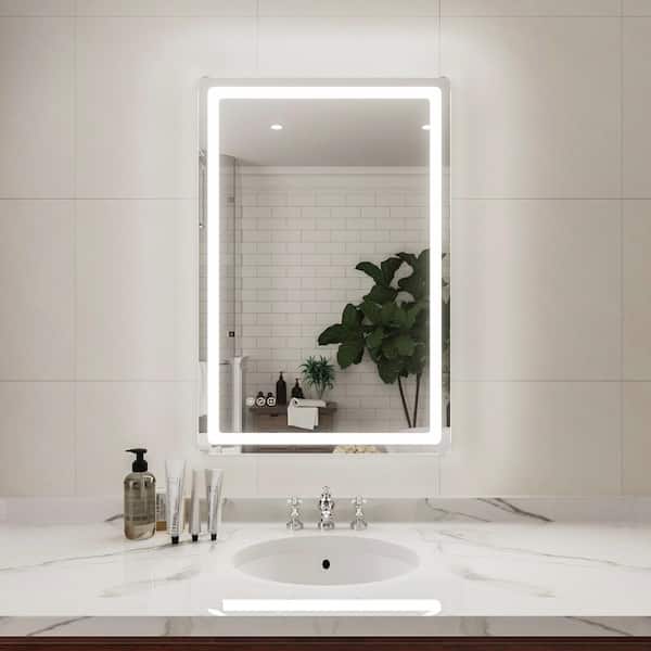 niveal Aurora 24 in. W x 36 in. H Rectangular Frameless LED Wall Bathroom Vanity Mirror in Silver