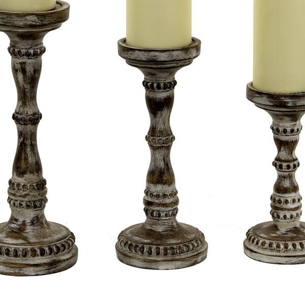 Set of 3 Candle Holders Resin Pillar Ideal Antique Home Stylish Unique Decor 