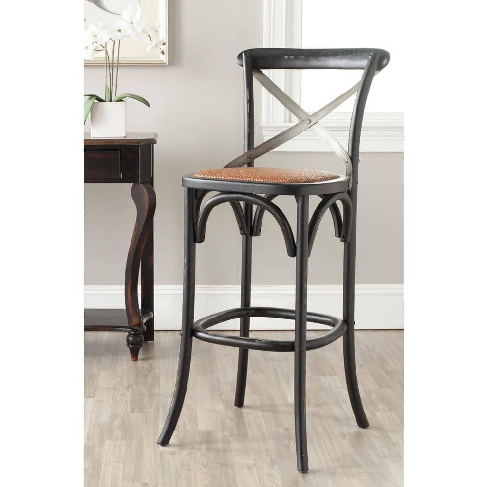 Eleanor Black and Oak X-Back Bar Stool