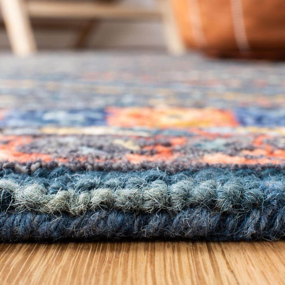 Handmade Tufted Square Blue Geometric Wool Area Rug - 7' Square