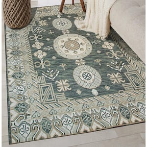 Green 10 ft. x 14 ft. Hand Knotted Wool Traditional Khotan Rug, Area Rug