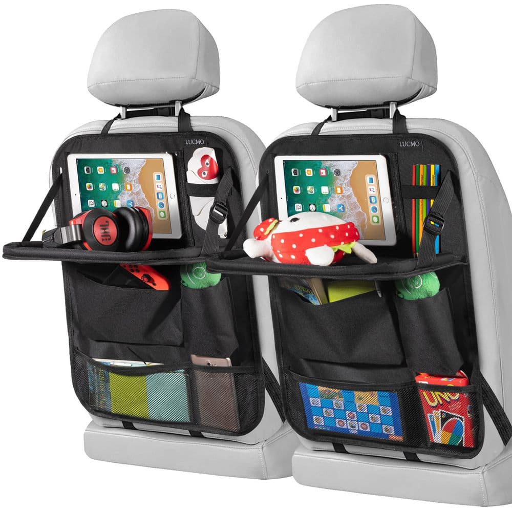 Backseat Car Organizer with Folding Tray and Tablet Holder (2-Pack), Black