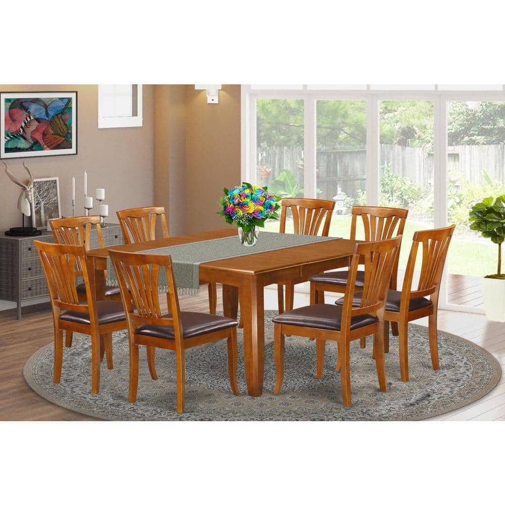Saddle Brown Solid Wood Dining Set with Faux Leather Seats