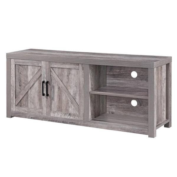 Westsky 57.87 in. Wide Farmhouse Style Wood Collection Gray TV Stand of 2-Door Cabinet Fits TV's Up to 65 with Cable Management