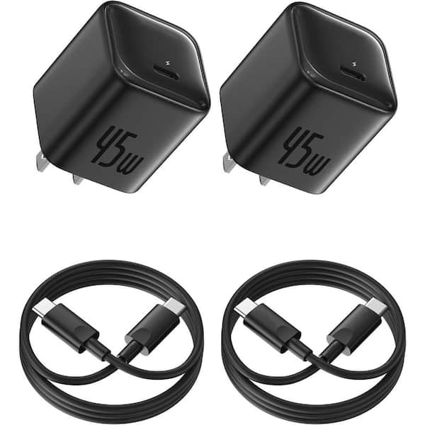45W Type-C Fast Charging Block with with USB-C Cable for Cellphones and Tablets in Black, 2-Pack