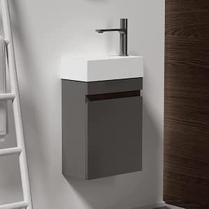 15.7 in. W x 8.7 in. D x 20.5 in. H Sink Floating Bath Vanity in Space Grey with 1-Piece White Solid Surface Top