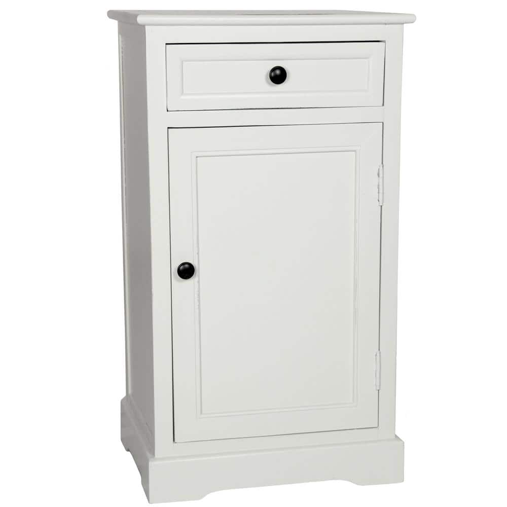Classic White Manufactured Wood Nightstand with Cabinet and Drawer