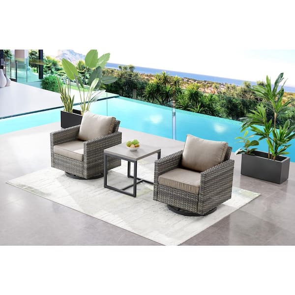 Valenta Gray Wicker 3-Piece Patio Conversation Set with Gray Cushions