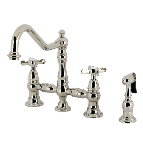 Kingston Brass Essex 2-Handle Bridge Kitchen Faucet in Polished Nickel ...