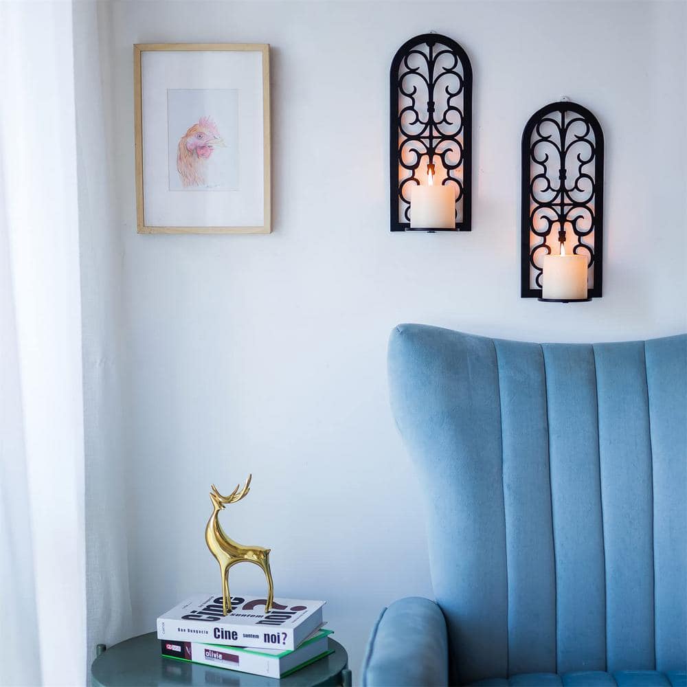 Black Metal Vintage Wall Mounted Candle Sconces Set of 2