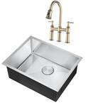 AERG Handmade 18-Gauge Stainless Steel 23 in. Single Bowl Undermount Kitchen Sink with Faucet with Pull-Down Sprayhead