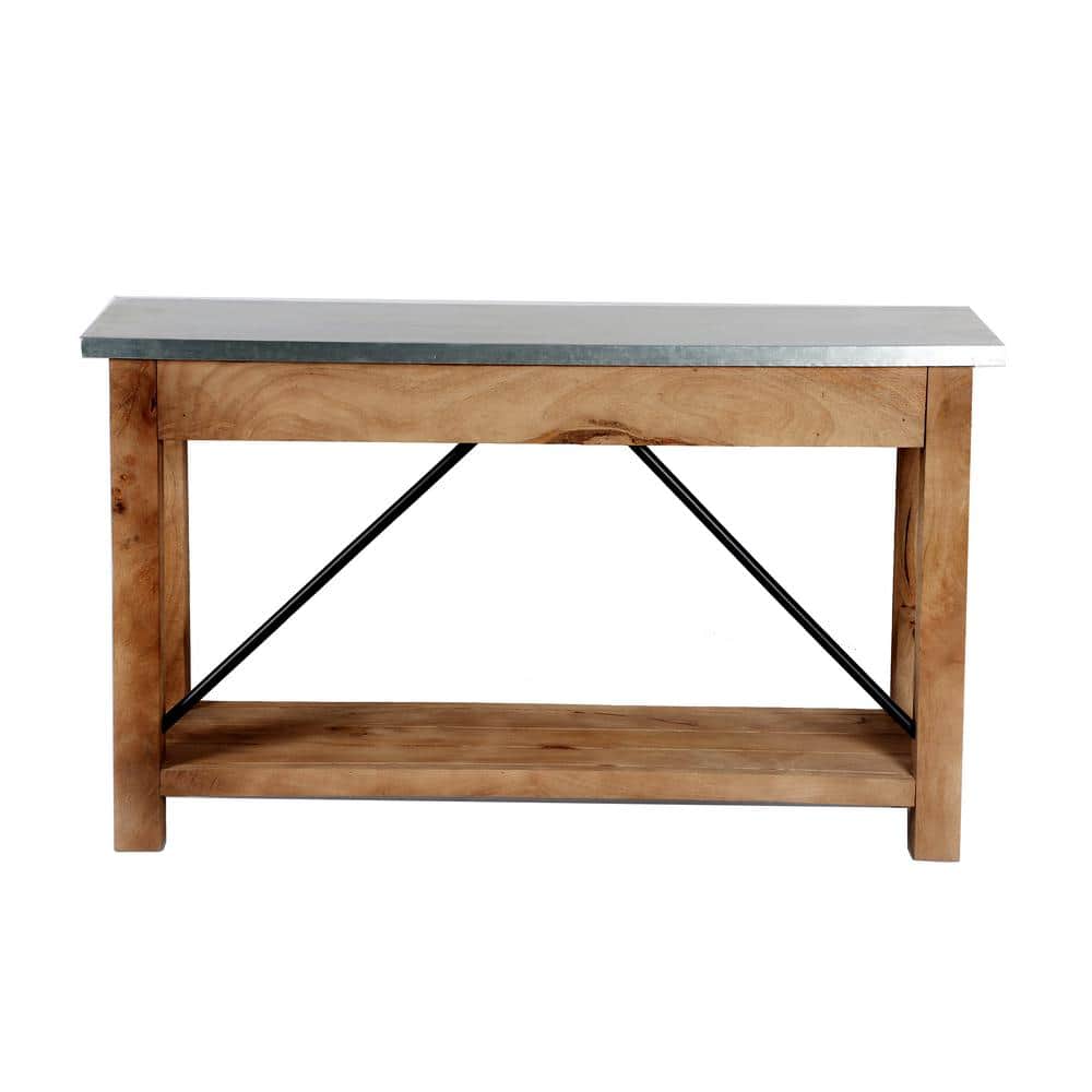 Modern Industrial 50" Amber Wood & Silver Zinc Media Console with Storage