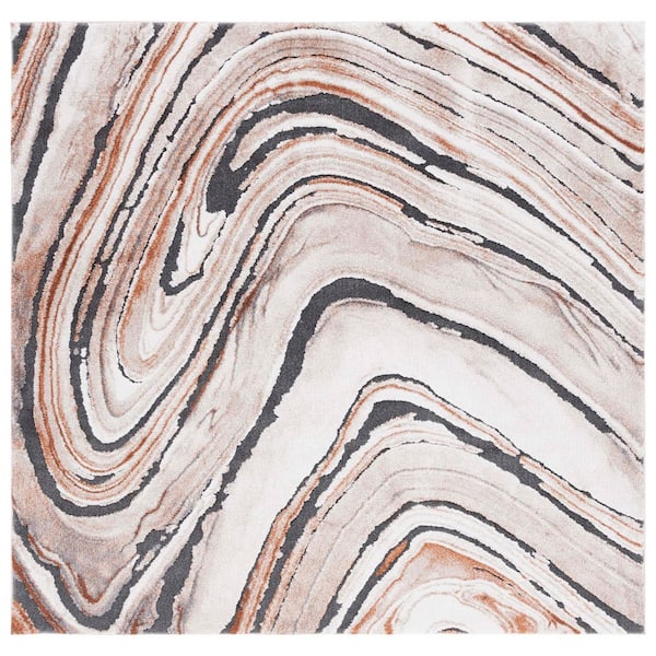 Cyrus Shag 7 ft. x 7 ft. Beige/Rust Layered Marble Square Area Rug