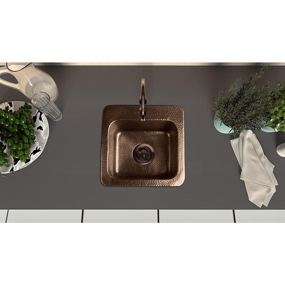 Hand Hammered Copper Drop-In Single Bowl Bar Sink 15"